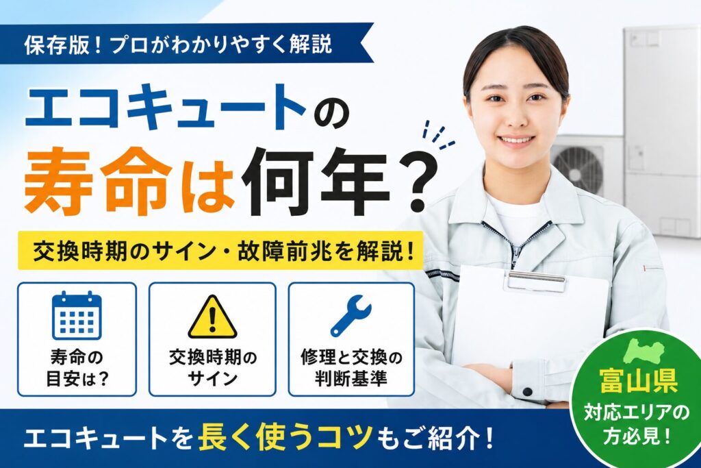 富山県対応のエコキュート修理交換専門店が寿命と交換時期のサインを解説するアイキャッチ画像