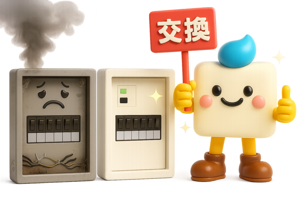 古い分電盤から新しい分電盤への交換