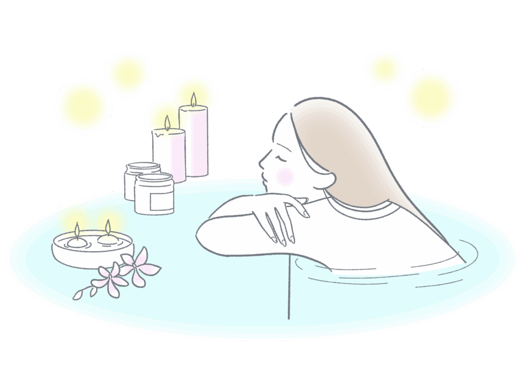 湯船でくつろぐ人物のイラスト｜入浴シーンのリラックスイメージ
