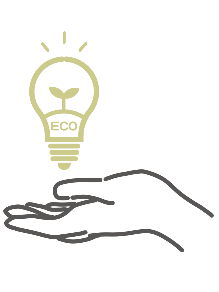 手のひらに乗ったエコな電球と芽のイラスト｜環境へのやさしさを象徴