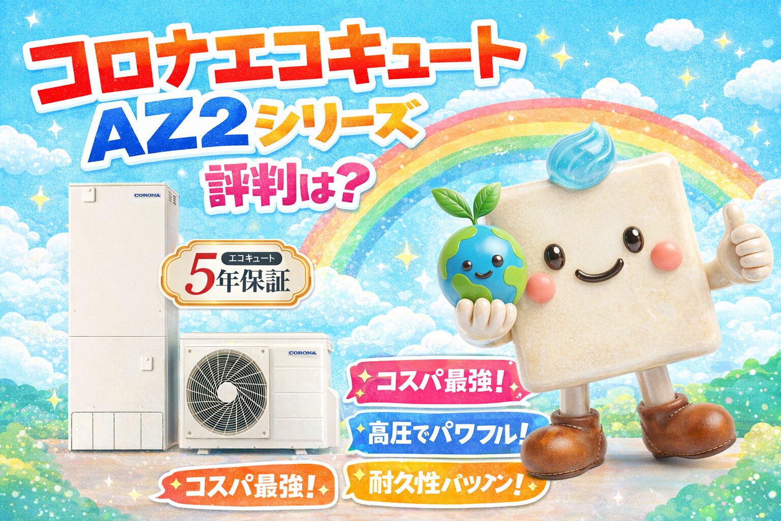 コロナエコキュートAZ2シリーズとエコのQ太郎|耐久性・高圧給湯・5年保証を専門店が紹介