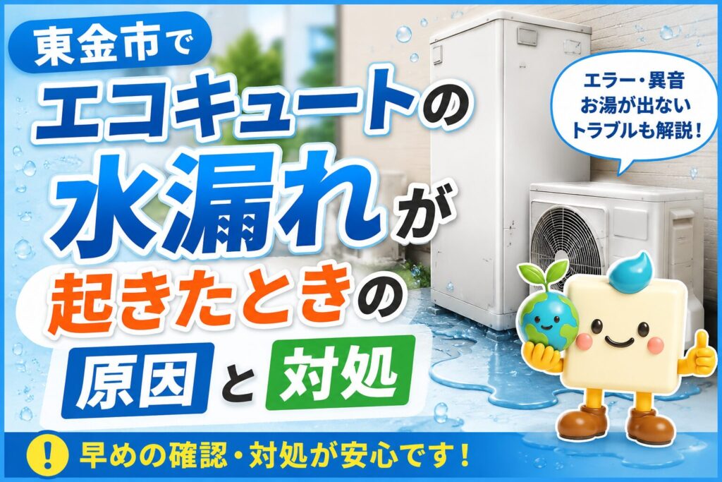東金市でエコキュートの水漏れが起きたときの原因と対処法を解説するアイキャッチ画像