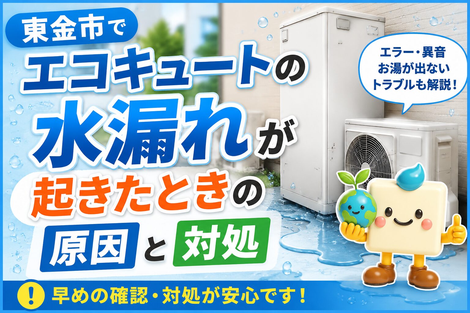 東金市でエコキュートの水漏れが起きたときの原因と対処法を解説するアイキャッチ画像