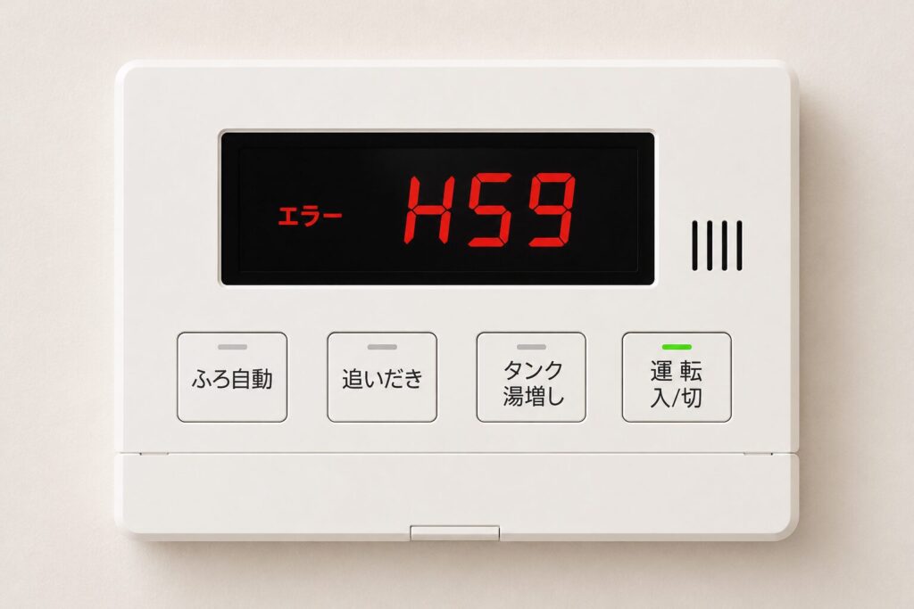 エコキュートのリモコンにエラーコードが表示されている様子