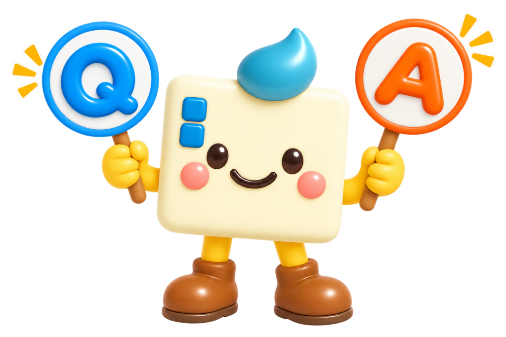 エコのQ太郎がQとAの札を持つQ&Aイラスト