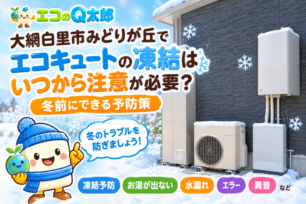 大網白里市みどりが丘のエコキュート凍結予防と冬前の対策を紹介するエコのQ太郎のアイキャッチ画像