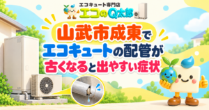 山武市成東でエコキュートの配管が古くなると出やすい症状を解説するエコのQ太郎のアイキャッチ画像