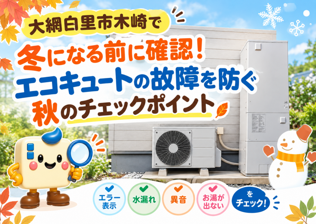 大網白里市木崎で冬になる前に確認したいエコキュートの故障予防と秋の点検ポイントを紹介するアイキャッチ画像