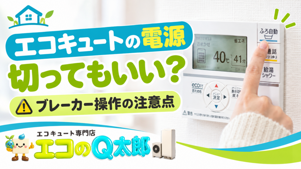 エコキュートのリモコン操作とブレーカーを切る際の注意点を解説するエコのQ太郎のアイキャッチ画像